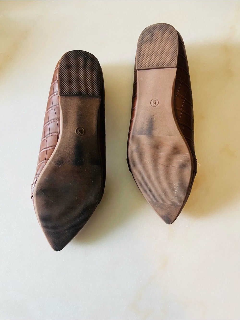 SODA Brown Croc-Embossed Pointed Flats with Gold Buckle - Picture 2 of 4